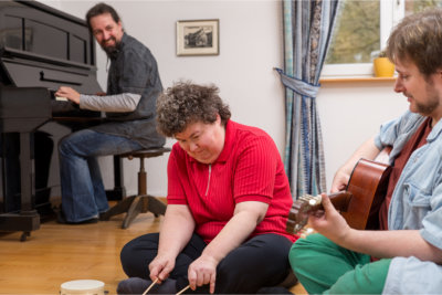 Family playing with music instruments